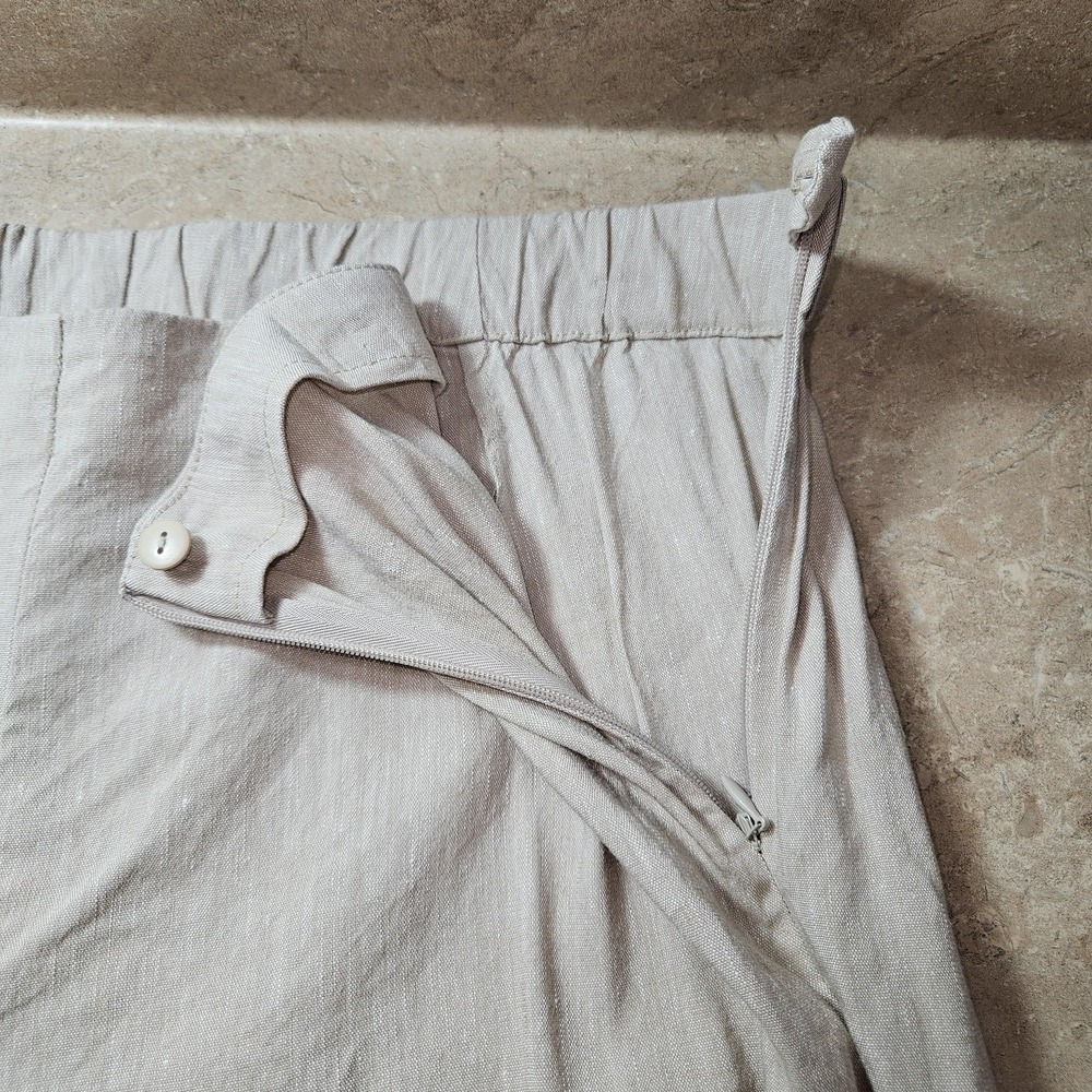 J Jill Linen Stretch Pants Women L Petite Beige Crop Straight Preppy Coastal - Picture 8 of 14